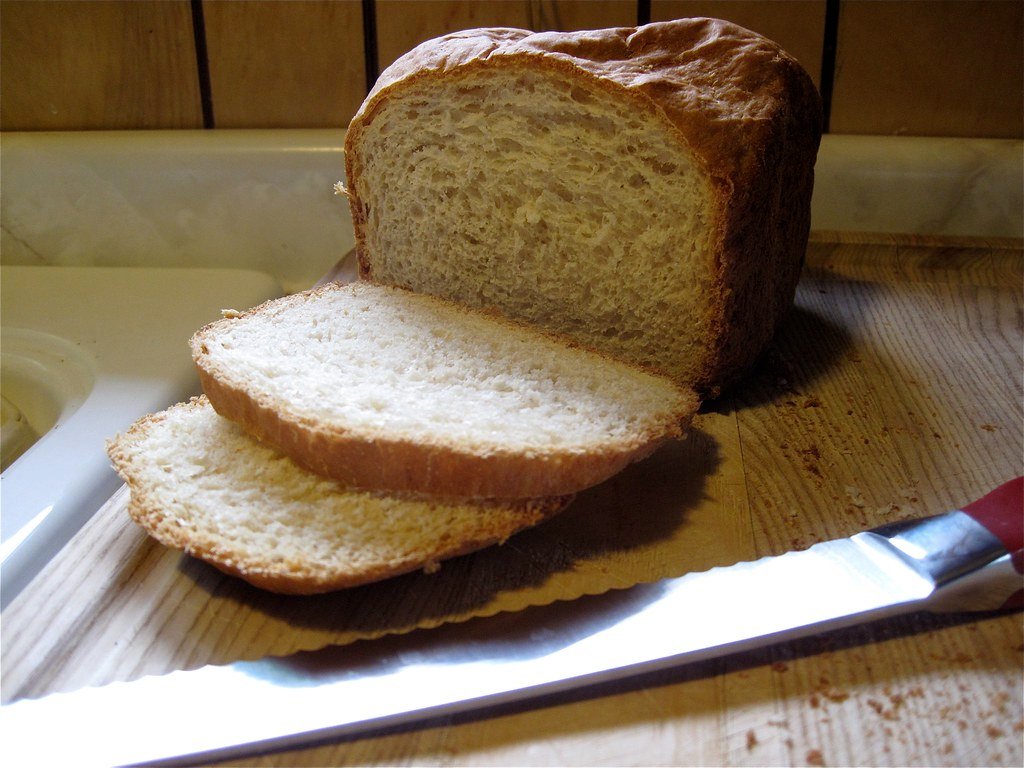 Sliced loaf of bread showing the crumb structure